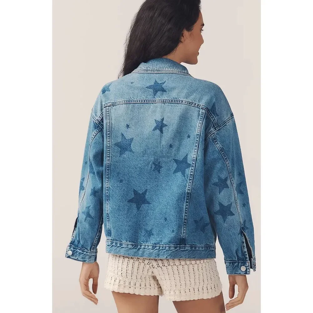 New Anthropologie The Weston Denim Boyfriend Jacket by Pilcro: Star Print Editio - Picture 2 of 15